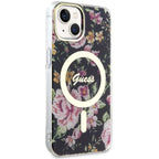 Guess MagSafe dėklas iPhone 14 Plus – juodas, gėlės -- iPhone 14 Plus