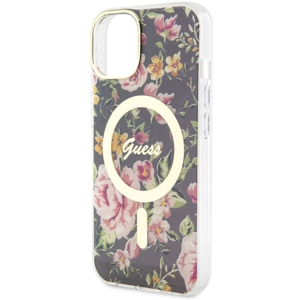 Guess MagSafe dėklas iPhone 14 Plus – juodas, gėlės -- iPhone 14 Plus
