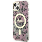 Guess MagSafe dėklas iPhone 14 Plus – rožinis, gėlės