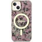 Guess MagSafe dėklas iPhone 14 Plus – rožinis, gėlės
