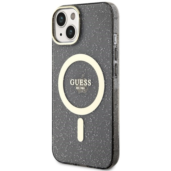 Guess MagSafe dėklas iPhone 14 Plus – juodas, blizgus