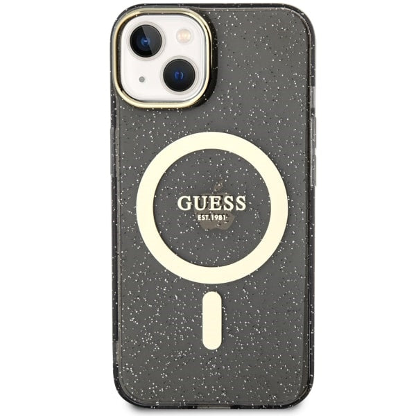 Guess MagSafe dėklas iPhone 14 Plus – juodas, blizgus