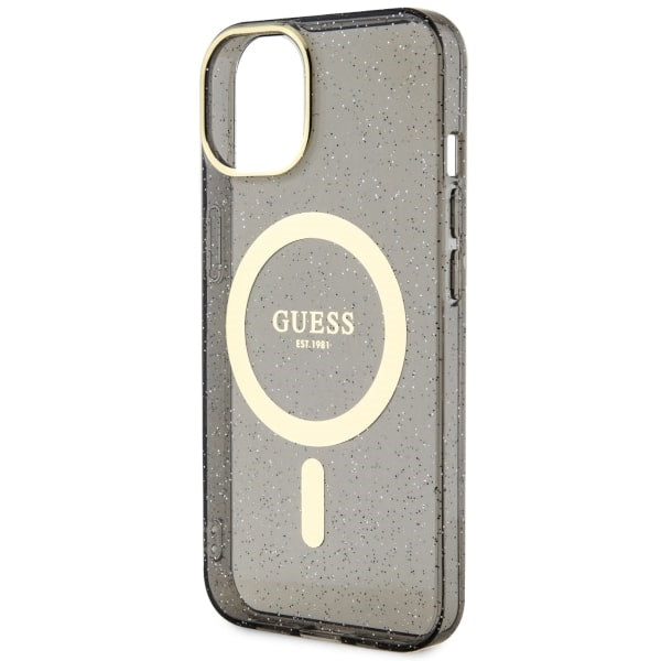 Guess MagSafe dėklas iPhone 14 Plus – juodas, blizgus