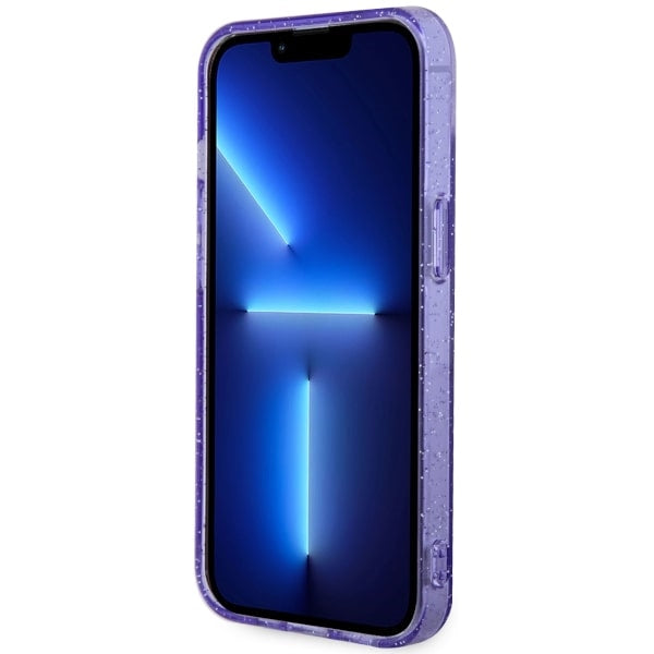 Guess MagSafe dėklas iPhone 14 Plus – violetinis, blizgus