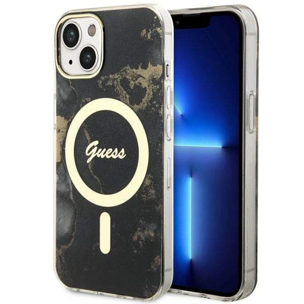 Guess Golden Marble MagSafe dėklas iPhone 14 Plus – juodas -- iPhone 14 Plus