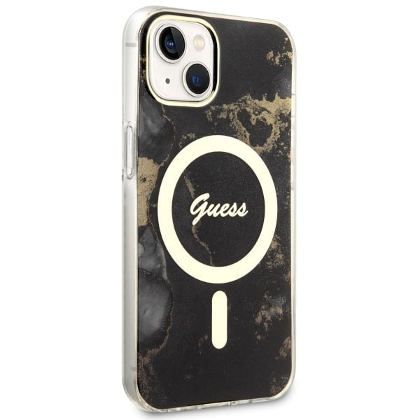 Guess Golden Marble MagSafe dėklas iPhone 14 Plus – juodas -- iPhone 14 Plus