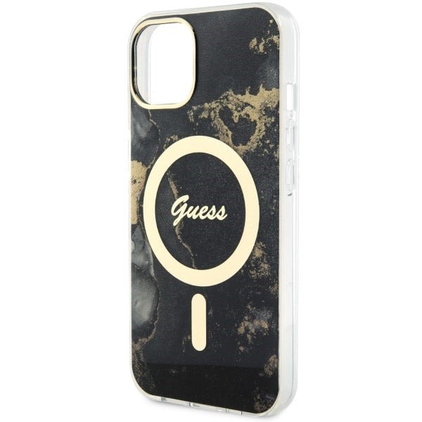 Guess Golden Marble MagSafe dėklas iPhone 14 Plus – juodas -- iPhone 14 Plus