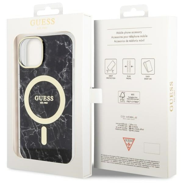 Guess Marble MagSafe dėklas iPhone 14 Plus – juodas -- iPhone 14 Plus