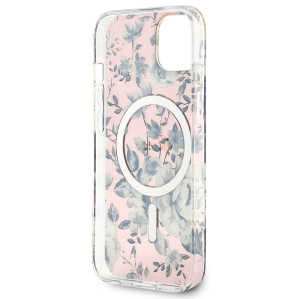 Guess Flower MagSafe dėklas iPhone 14 – rožinis