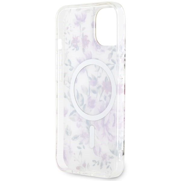 Guess Flower MagSafe dėklas iPhone 14 – skaidrus