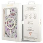 Guess Flower MagSafe dėklas iPhone 14 – skaidrus