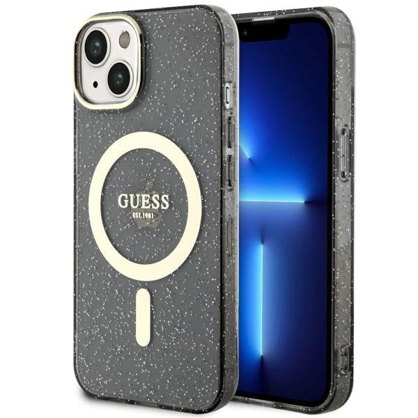 Guess MagSafe dėklas iPhone 14 – juodas, blizgus