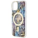 Guess MagSafe dėklas iPhone 14 – mėlynas leopardas
