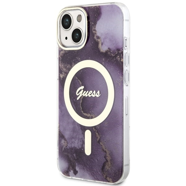 Guess MagSafe dėklas iPhone 14 – violetinis marmuras
