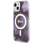 Guess MagSafe dėklas iPhone 14 – violetinis marmuras