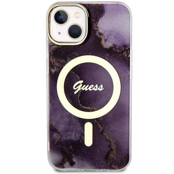 Guess MagSafe dėklas iPhone 14 – violetinis marmuras