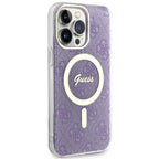 Guess 4G MagSafe dėklas iPhone 14 Pro Max – violetinis