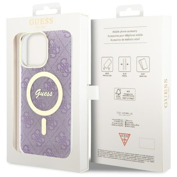 Guess 4G MagSafe dėklas iPhone 14 Pro Max – violetinis