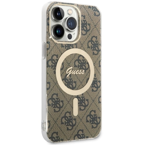 Guess 4G MagSafe dėklas iPhone 14 Pro Max – rudas
