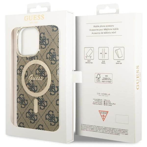 Guess 4G MagSafe dėklas iPhone 14 Pro Max – rudas