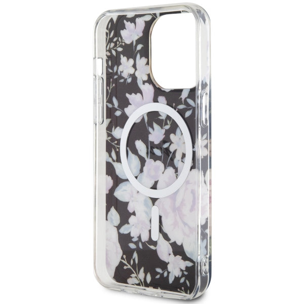 Guess MagSafe dėklas iPhone 14 Pro Max – juodas, gėlės