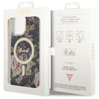 Guess MagSafe dėklas iPhone 14 Pro Max – juodas, gėlės