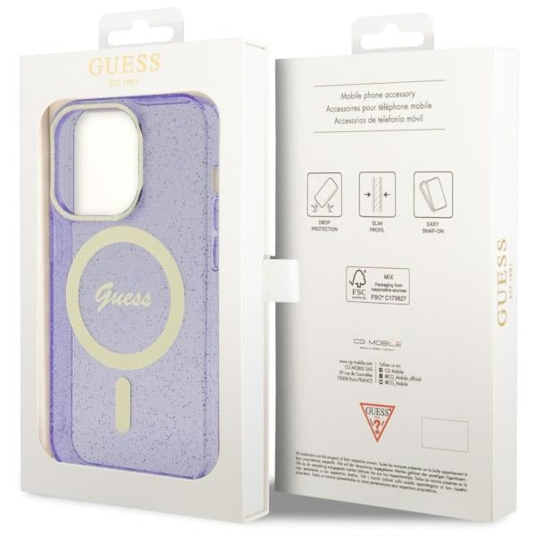 Guess MagSafe dėklas iPhone 14 Pro Max – violetinis