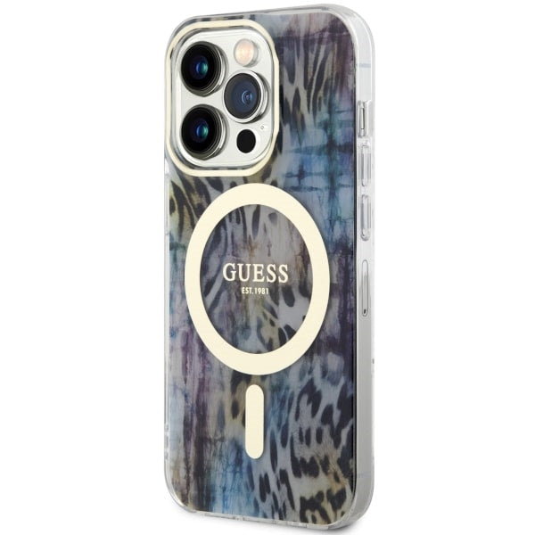 Guess Leopard MagSafe dėklas iPhone 14 Pro Max – mėlynas -- iPhone 14 Pro Max