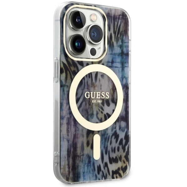 Guess Leopard MagSafe dėklas iPhone 14 Pro Max – mėlynas -- iPhone 14 Pro Max