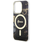 Guess Golden Marble MagSafe dėklas iPhone 14 Pro Max – juodas