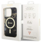 Guess Golden Marble MagSafe dėklas iPhone 14 Pro Max – juodas