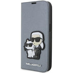 Karl Lagerfeld dėklas-knygutė iPhone 14 Pro – sidabrinis