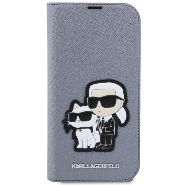 Karl Lagerfeld dėklas-knygutė iPhone 14 Pro – sidabrinis