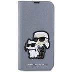 Karl Lagerfeld dėklas-knygutė iPhone 14 Pro – sidabrinis