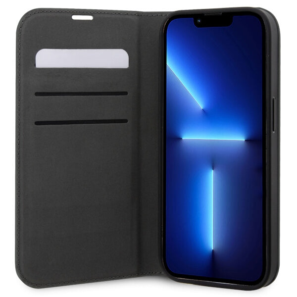 Karl Lagerfeld dėklas-knygutė iPhone 14 Pro – sidabrinis