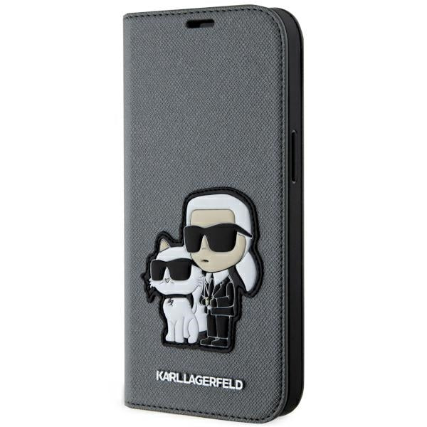 Karl Lagerfeld Saffiano dėklas iPhone 14 – sidabrinis