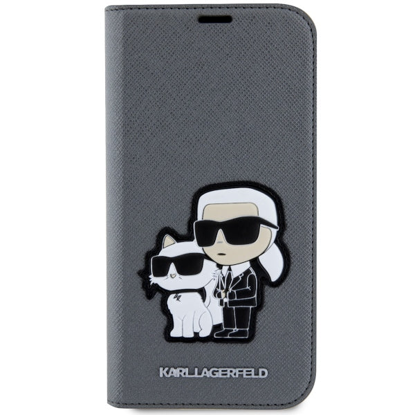 Karl Lagerfeld Saffiano dėklas iPhone 14 – sidabrinis