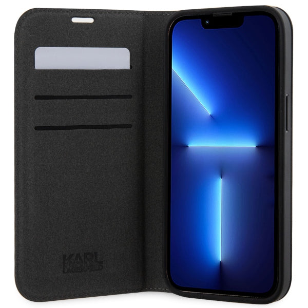 Karl Lagerfeld Saffiano dėklas iPhone 14 – sidabrinis
