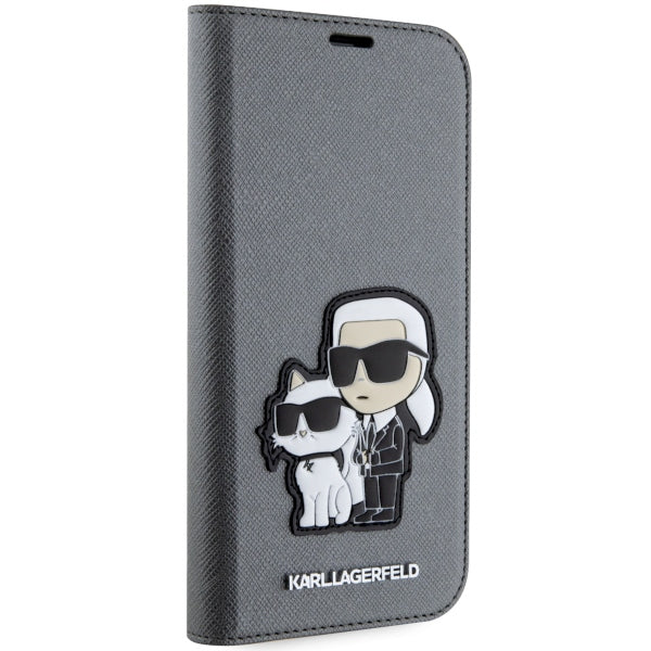 Karl Lagerfeld Saffiano dėklas iPhone 14 – sidabrinis