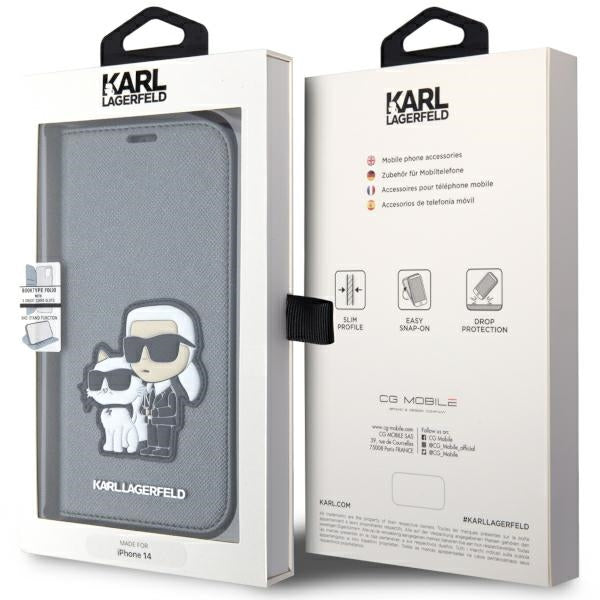 Karl Lagerfeld Saffiano dėklas iPhone 14 – sidabrinis