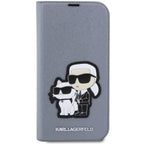 Karl Lagerfeld atverčiamas dėklas iPhone 14 Pro Max – sidabrinis