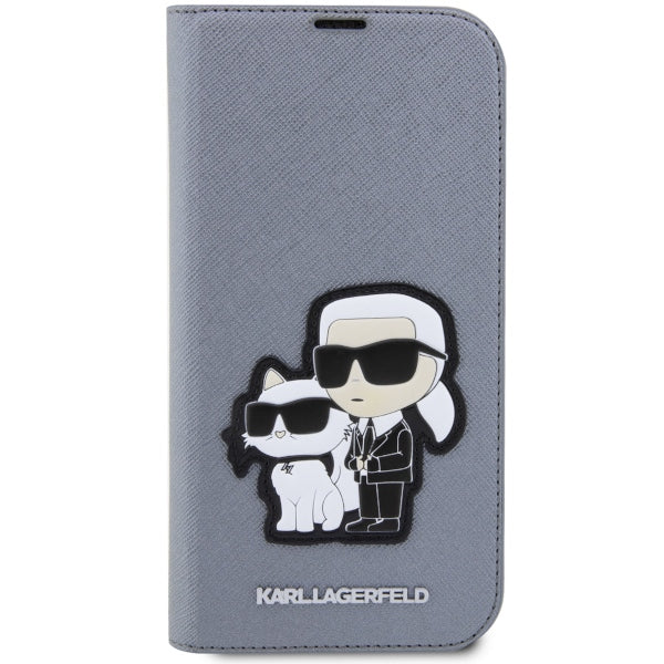 Karl Lagerfeld atverčiamas dėklas iPhone 14 Pro Max – sidabrinis