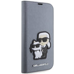 Karl Lagerfeld atverčiamas dėklas iPhone 14 Pro Max – sidabrinis