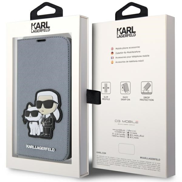 Karl Lagerfeld atverčiamas dėklas iPhone 14 Pro Max – sidabrinis