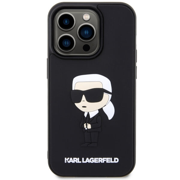 Karl Lagerfeld 3D Rubber Icon dėklas iPhone 14 Pro – juodas -- iPhone 14 Pro