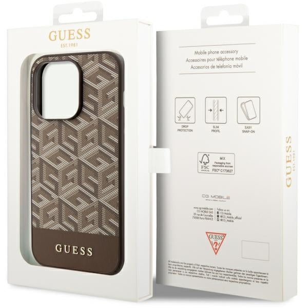 Guess MagSafe dėklas iPhone 14 Pro – rudas