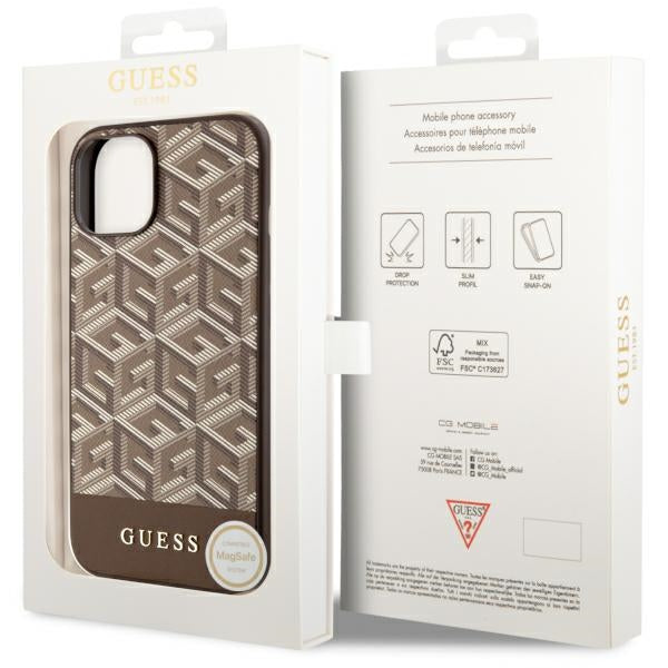 Guess MagSafe dėklas iPhone 14 Plus – rudas