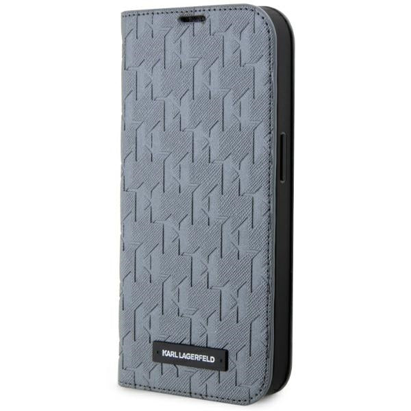 Karl Lagerfeld dėklas knygelė iPhone 14 Pro – sidabrinis