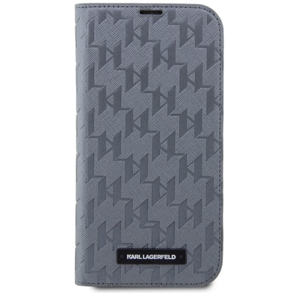 Karl Lagerfeld dėklas knygelė iPhone 14 Pro – sidabrinis