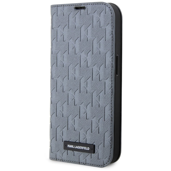 Karl Lagerfeld atverčiamas dėklas iPhone 14 – sidabrinis